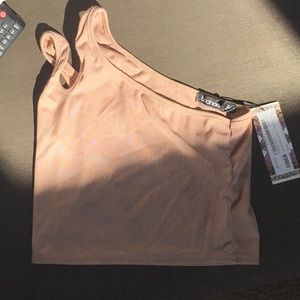 One shoulder cut out rib crop top
